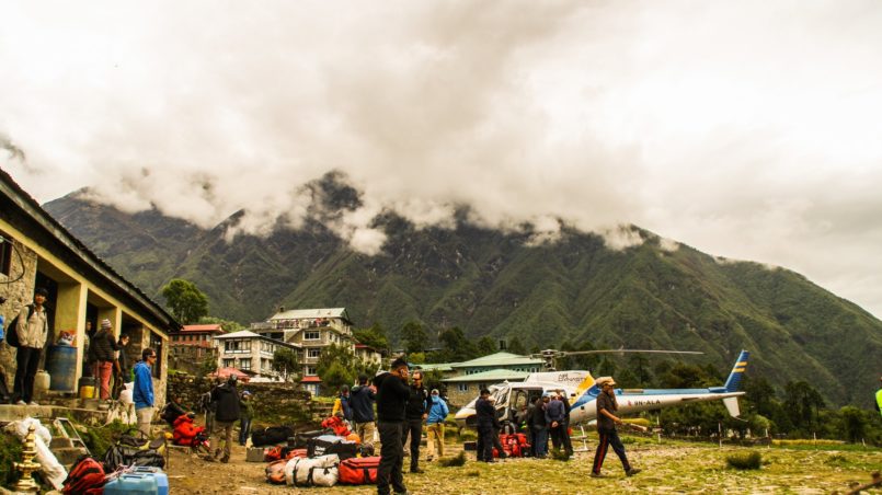 Helicopter departure from Lukla